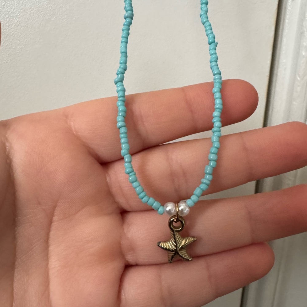 Turquoise Beaded Necklace with Starfish Pendant